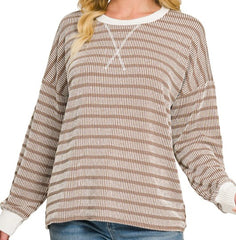 Striped Round Neck Pullover Top