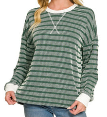 Striped Round Neck Pullover Top