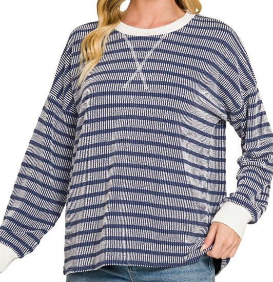 Striped Round Neck Pullover Top