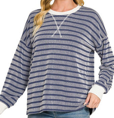 Striped Round Neck Pullover Top