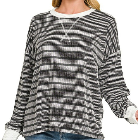 Striped Round Neck Pullover Top