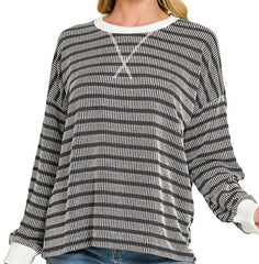 Striped Round Neck Pullover Top