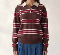Contrasting Collar Stripe Sweater