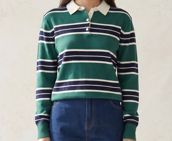 Contrasting Collar Stripe Sweater