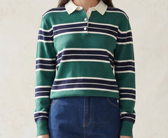 Contrasting Collar Stripe Sweater