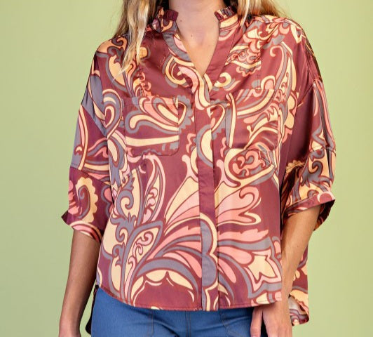 Printed Button-Down Top