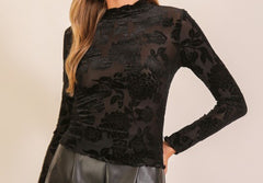 Floral Mesh Mock Neck Top