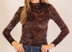 Floral Mesh Mock Neck Top