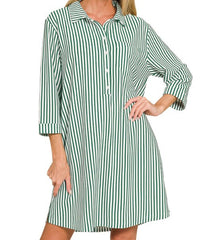 Collared Half Button Striped Dress