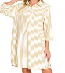 Collared Half Button Striped Dress