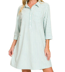 Collared Half Button Striped Dress