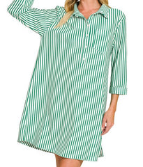 Collared Half Button Striped Dress