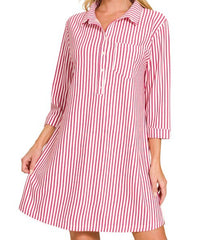 Collared Half Button Striped Dress