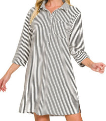 Collared Half Button Striped Dress