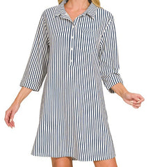 Collared Half Button Striped Dress