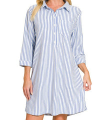 Collared Half Button Striped Dress