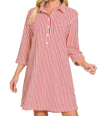Collared Half Button Striped Dress