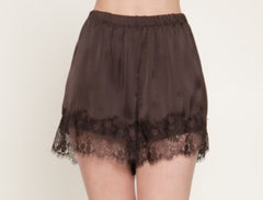 Waistband Lace Trim Satin Shorts