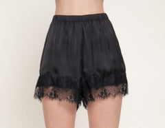 Waistband Lace Trim Satin Shorts