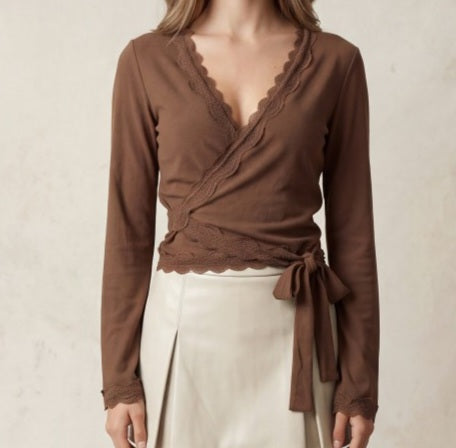 Lace Trim Wrap Top