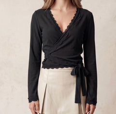 Lace Trim Wrap Top