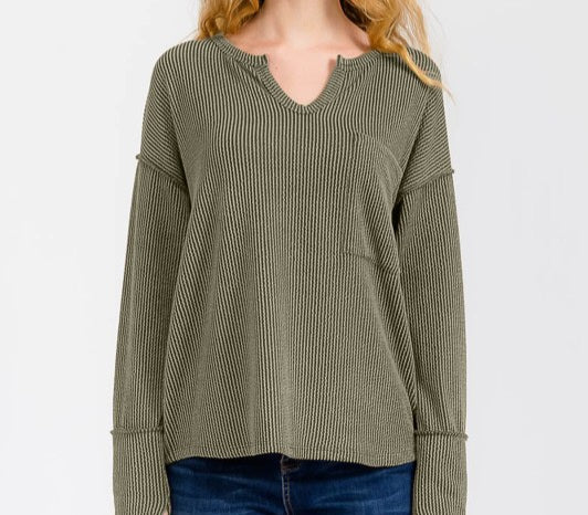 Knit Notched Neck Pullover Top