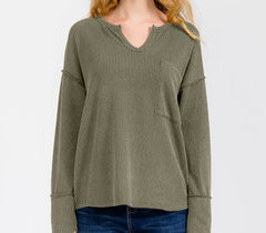 Knit Notched Neck Pullover Top