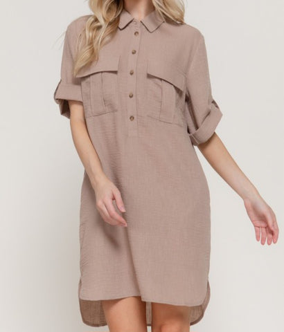 Linen Dress With Roll Up Short Sleeve