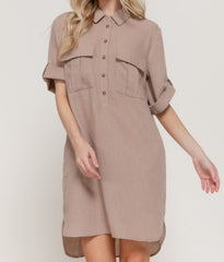 Linen Dress With Roll Up Short Sleeve