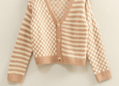 Checker/Stripe Contrast Knit Sweater