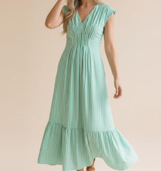 Vertical Striped Woven Maxi Dress
