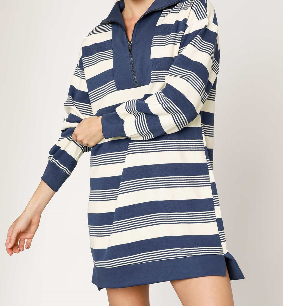Stripe Half Zip Up Dress