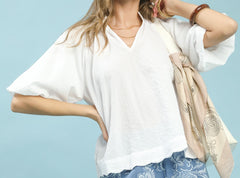 Bubbled Sleeved Seersucker Top