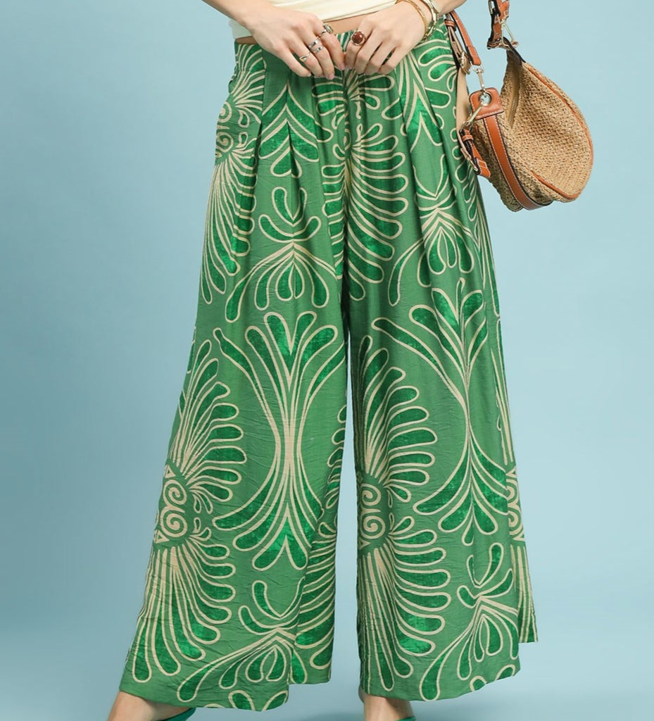 Feather Print Wide Leg Pants