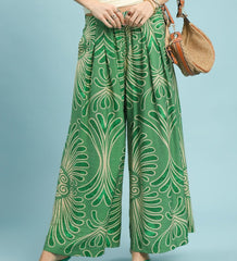 Feather Print Wide Leg Pants