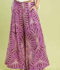 Feather Print Wide Leg Pants