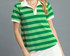 Striped Polo Knit Top