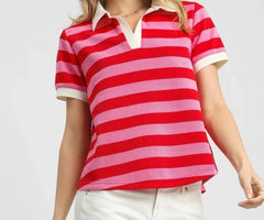 Striped Polo Knit Top