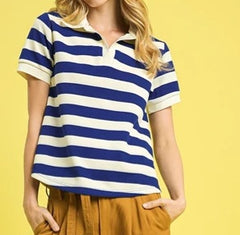 Striped Polo Knit Top