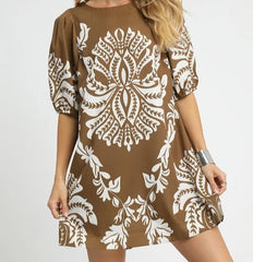 Bold Floral Puff Sleeve Mini Dress
