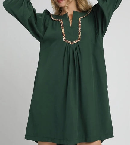 Tunic Dress With Leopard Trim Accents