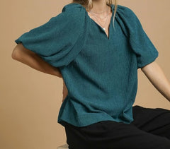 Textured Flutter Sleeve Notch Neck Top