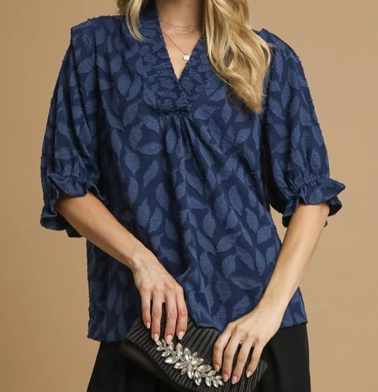 Floral Jacquard V-Neck Top