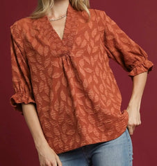 Floral Jacquard V-Neck Top