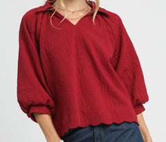 Textured V-Neck Collared Top