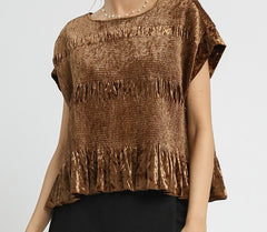 Velvet Ruffle Hem Smocked Top