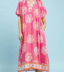 Collar Smocked V-Neck Midi Dress