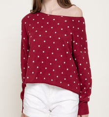 Off-Shoulder Polka Dot Sweater