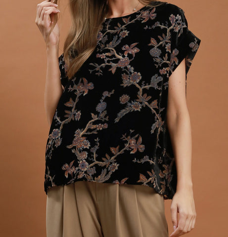 Mix Floral Velvet Boxy Top