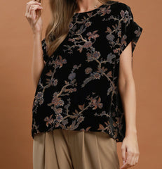 Mix Floral Velvet Boxy Top